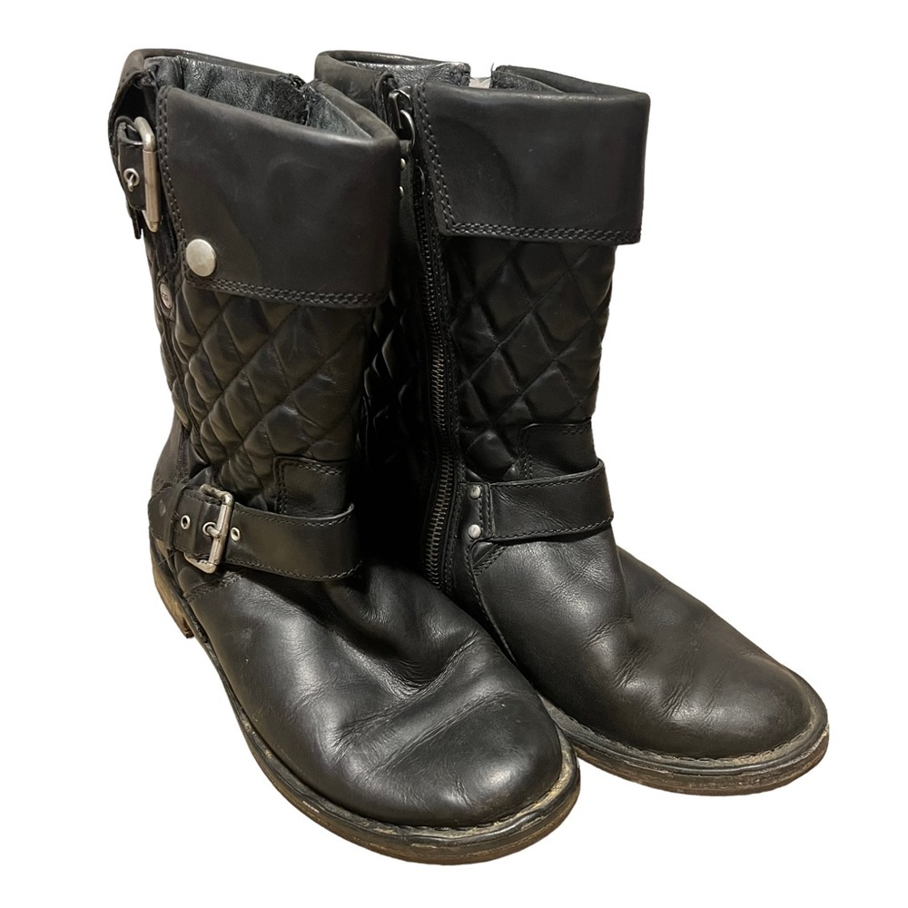 Ugg Australia Womens Black Conor Moto Boots size 6.5 Leather Side Zip 1001832 - Picture 1 of 11